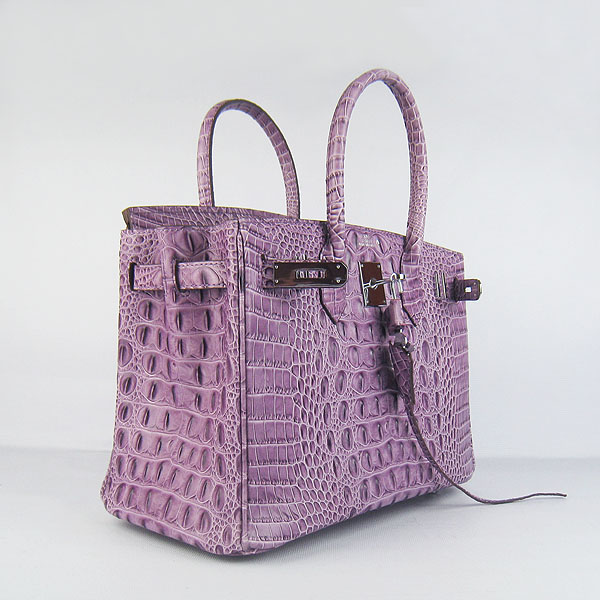 Replica Hermes Birkin 30CM Crocodile Head Veins Bag Purple 6088 On Sale - Click Image to Close